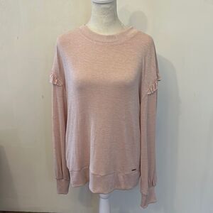 T Tahari pale pink long sleeve crewneck sweater with ruffle Size L